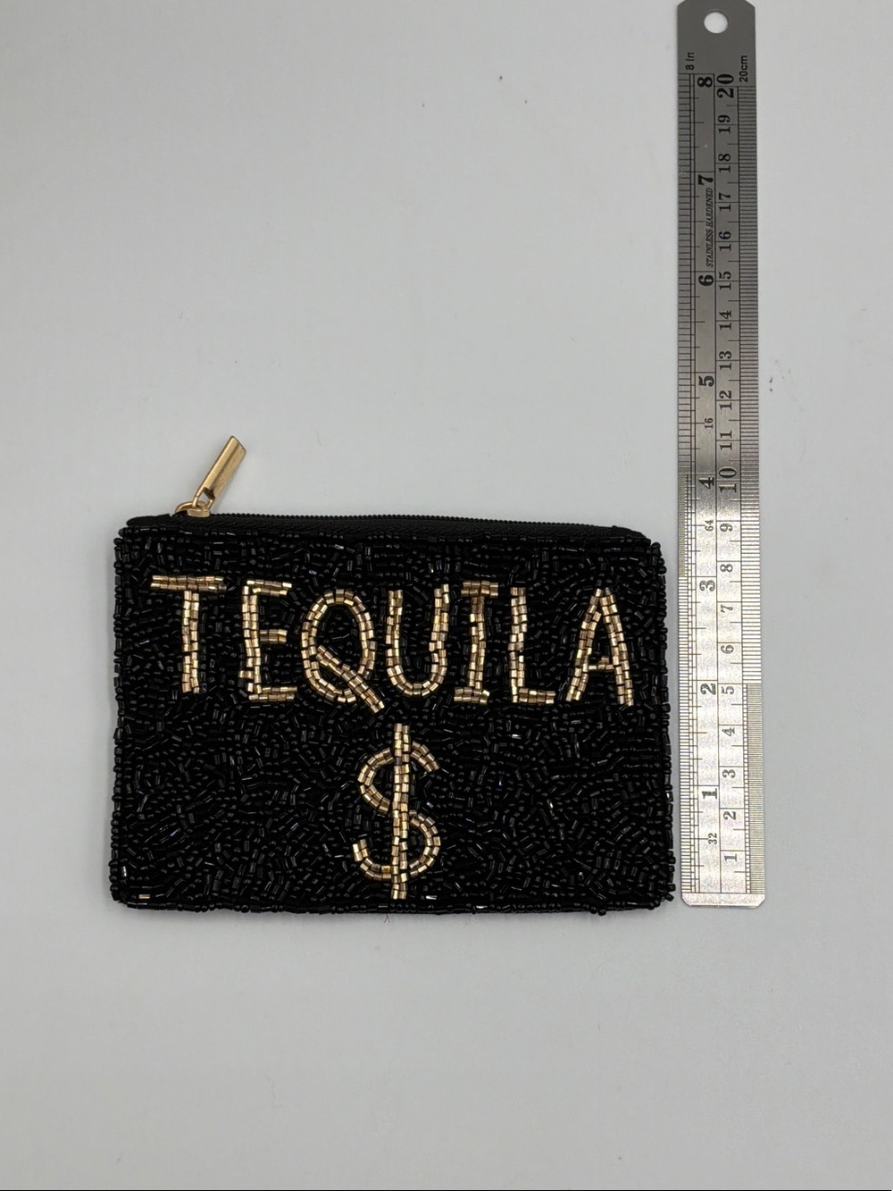 Black Beaded 'TEQUILA $' Zip Pouch - Picture 3 of 3